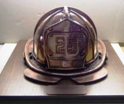 Bronzed Fireman's Hat on Walnut base